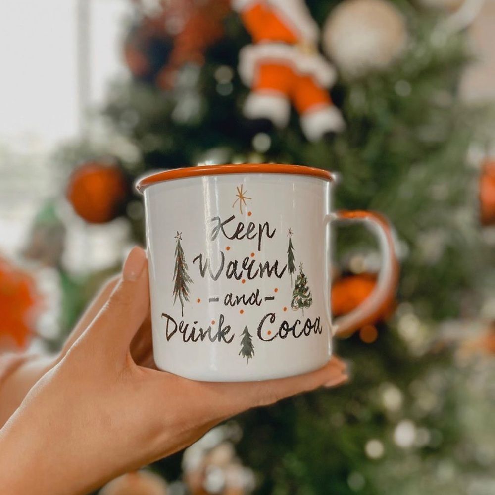 Cute Tin Winter or Christmas Mug Keep Warm & Drink Cocoa Cup Drinkware Dishes